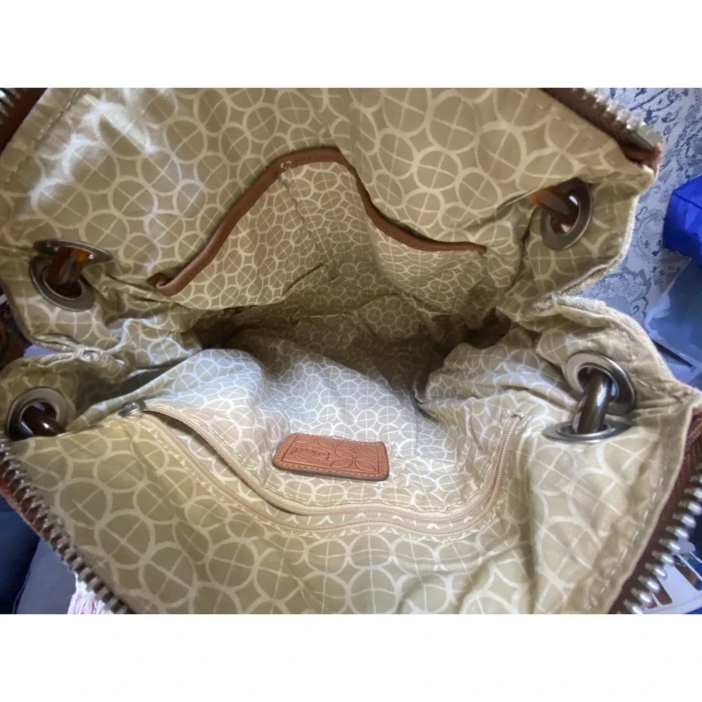 Vintage Fossil Red Floral Canvas Hobo‎ Shoulder Bag